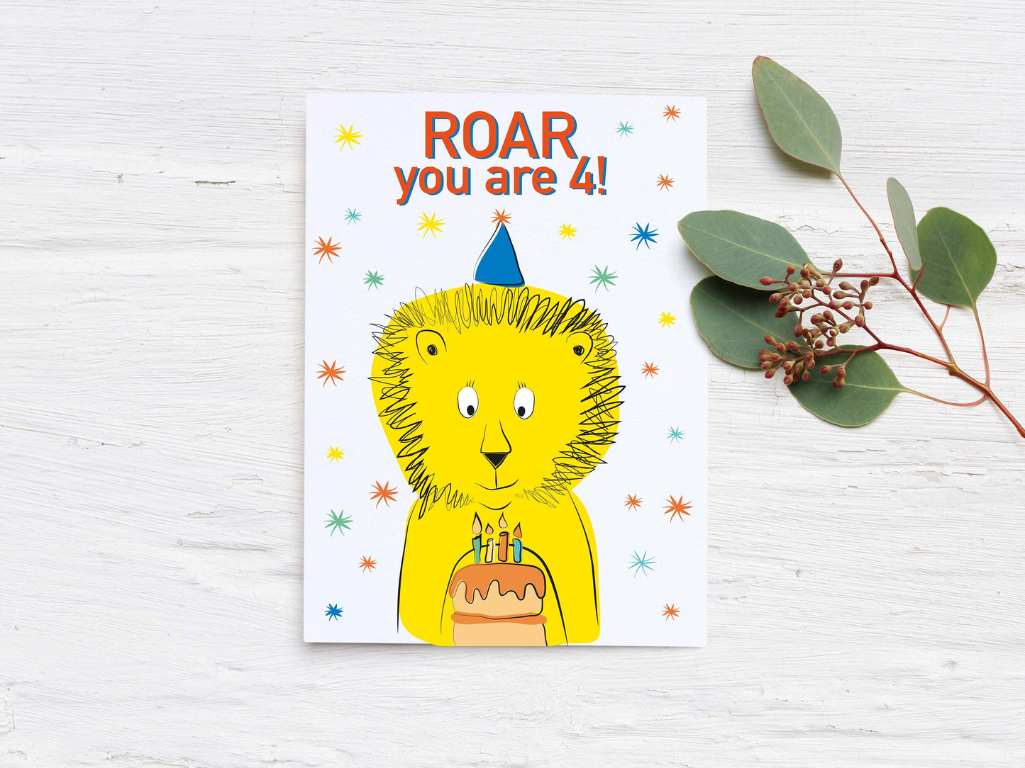 Kids 4th Birthday Card - Roar you are 4 - Lion Birthday Card