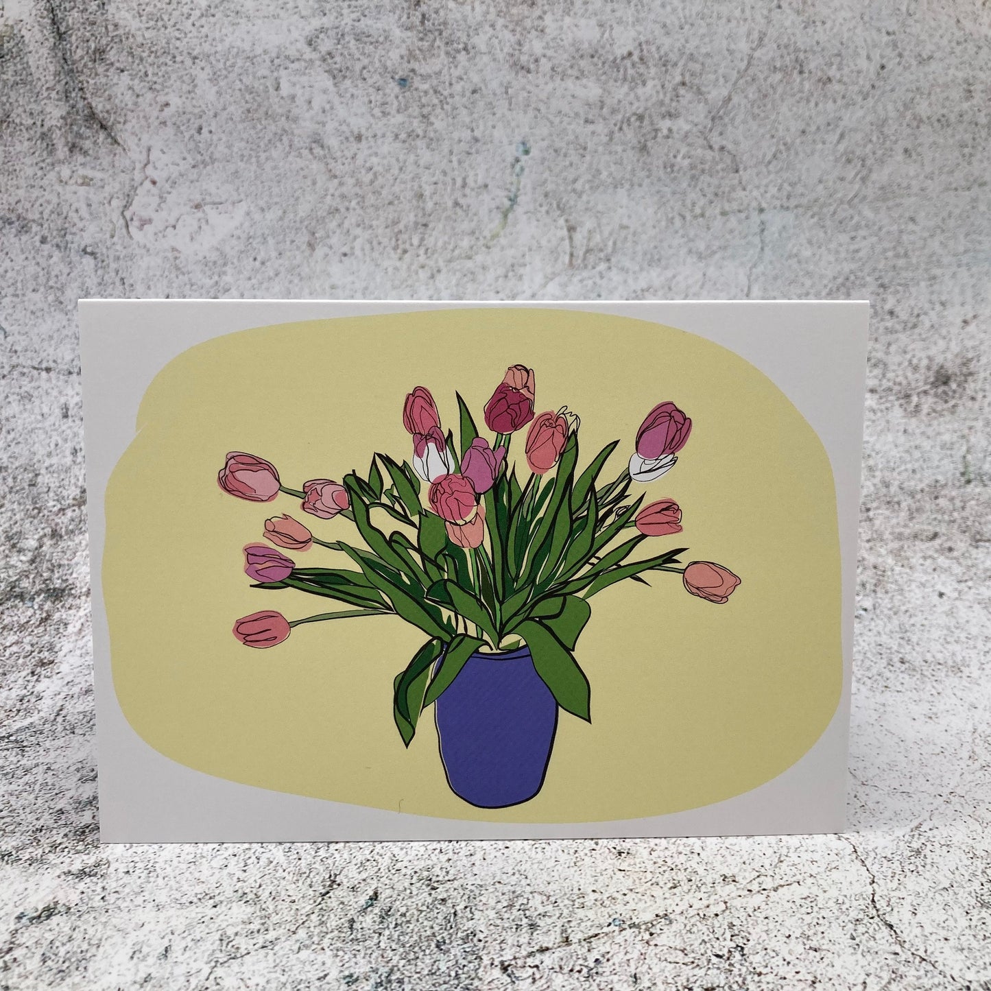 Greeting card - Tulips in a blue vase