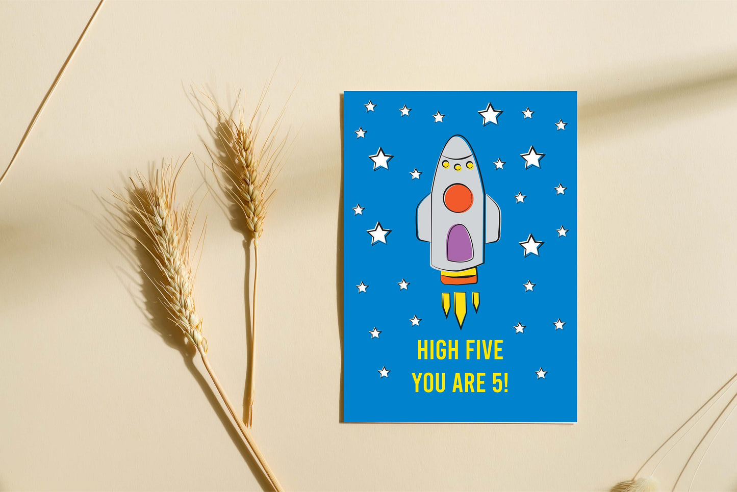 Kids Birthday Card - Rocket - High five you are five!