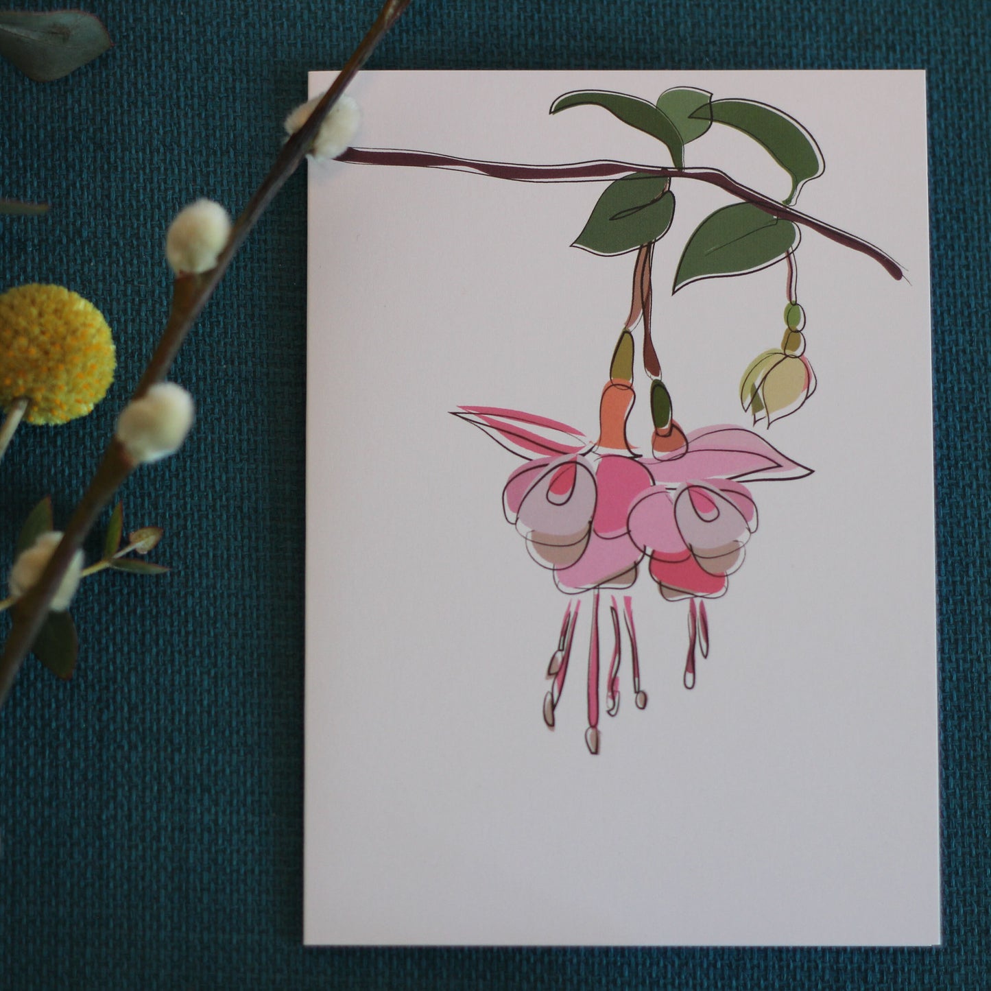 Floral Greeting Card - Fuscia Flowers - Blank inside - FREE UK Delivery