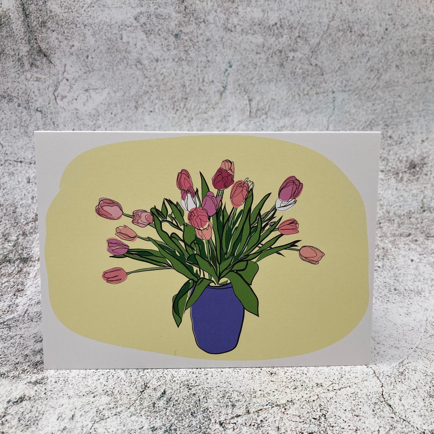 Greeting card - Tulips in a blue vase - Blank inside - FREE UK delivery
