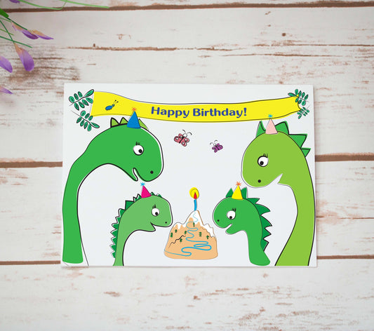Happy Birthday Card - 1st/3rd Birthday - Dinosaur's family
