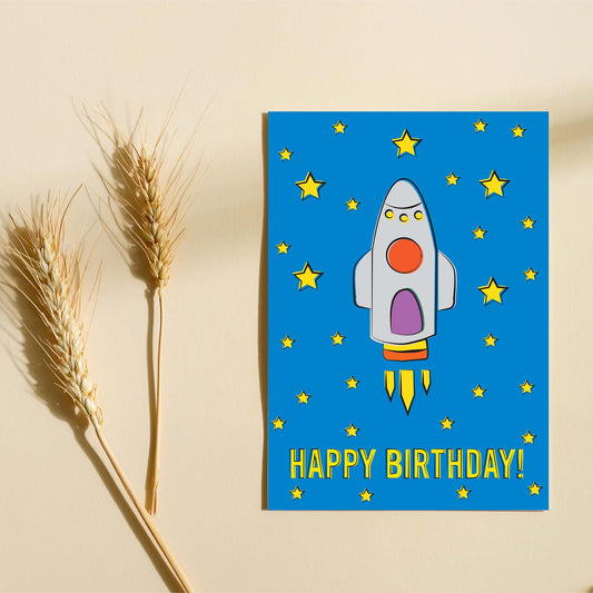 Kids Birthday Card - Rocket - High five you are five!
