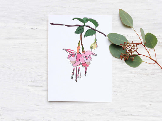 Floral  Greeting Card - Fuscia Flowers - Blank inside - FREE UK Delivery