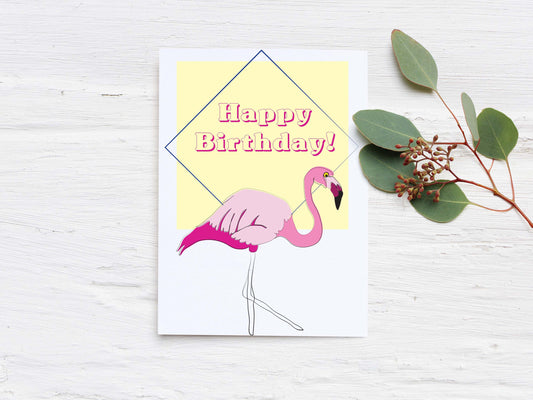 Birthday Card - Flamingo - Happy Birthday! - Blank inside - FREE UK Delivery